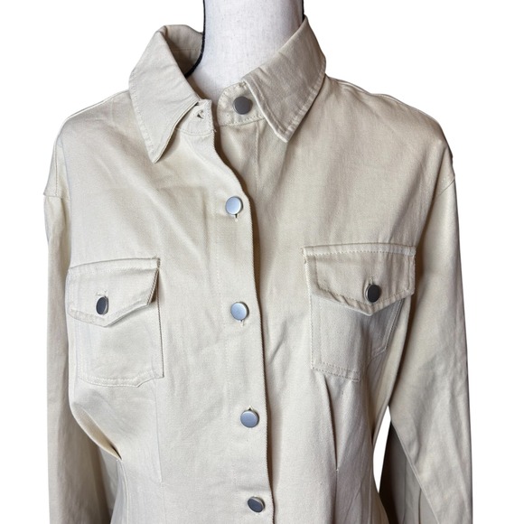 HYFVE Khaki Shirt Dress Long Sleeve Button Down‎ Collared Pockets Womens - Picture 2 of 11